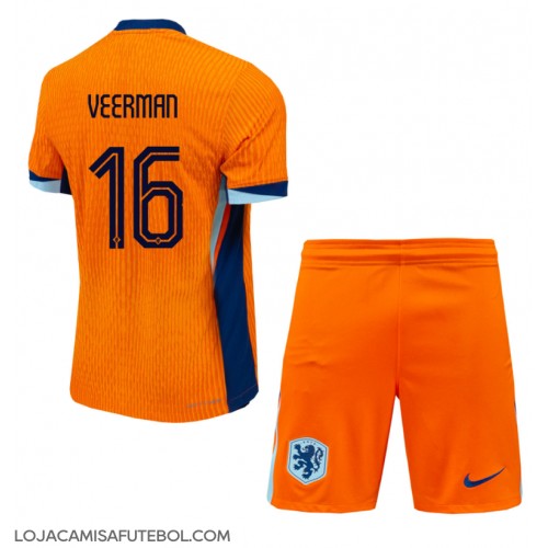 Camisa de Futebol Holanda Joey Veerman #16 Equipamento Principal Infantil Europeu 2024 Manga Curta (+ Calças curtas)